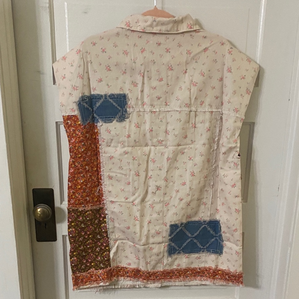 POL Patchwork Button Down Shirt - Cream, Orange, … - image 4